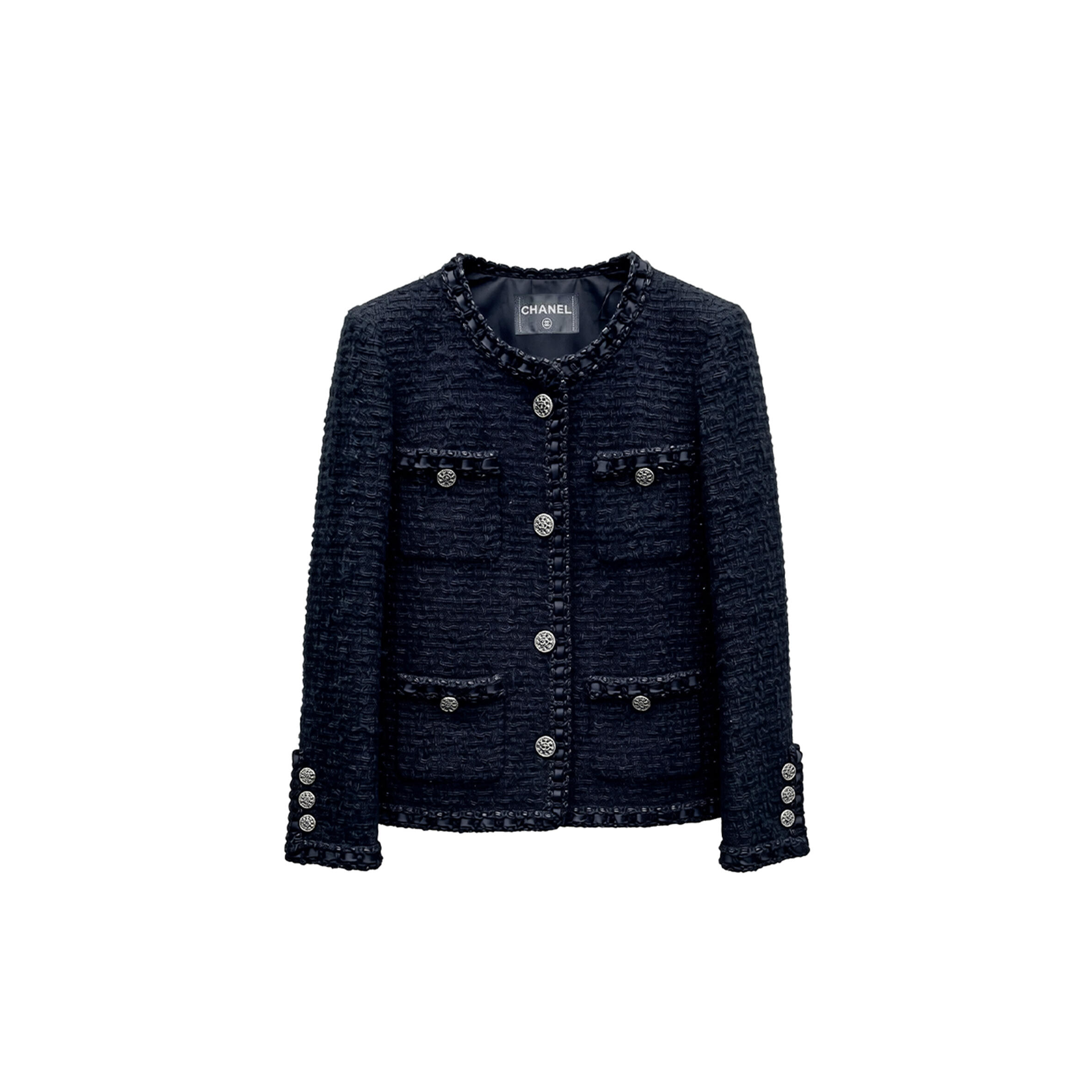 Ch**el black fantasy tweed wool jacket